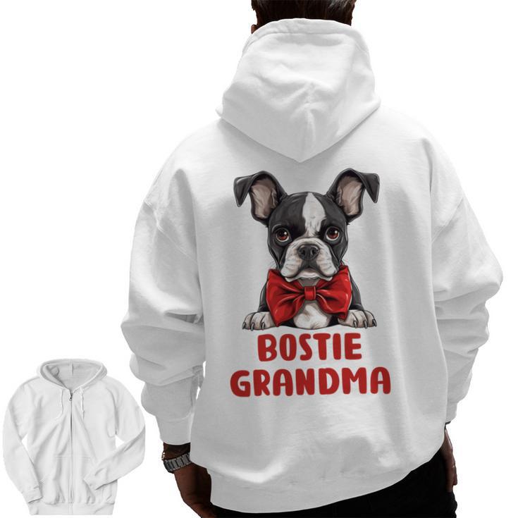 Boston Terrier Grandma Dog Lovers Puppy Bostie Owner Men Zip Up Hoodie Back Print