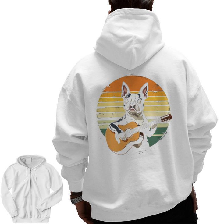 Boston Terrier Guitar Retro Men Zip Up Hoodie Back Print