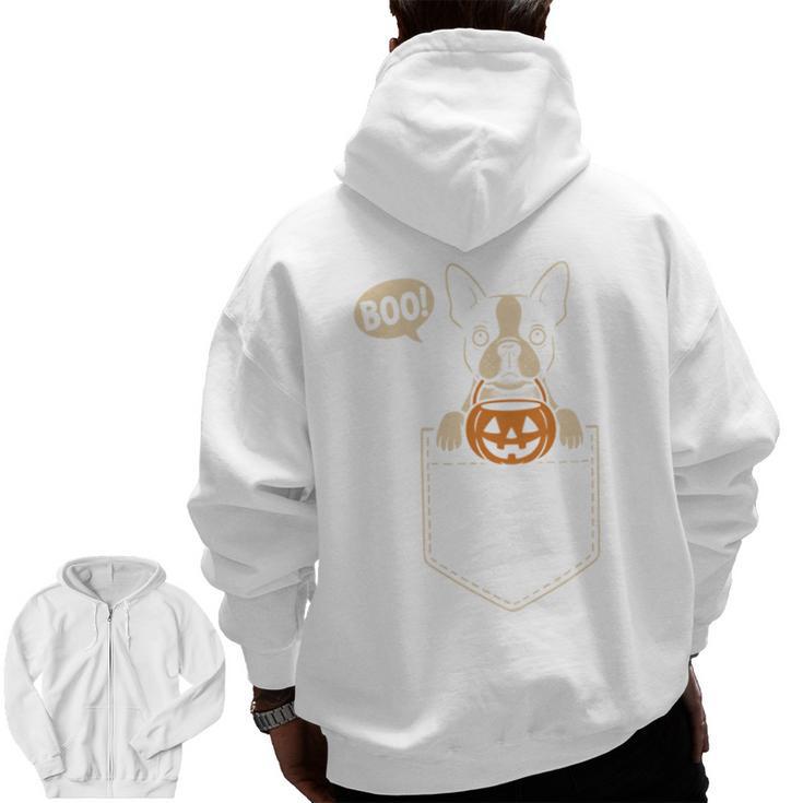 Boston Terrier Halloween Cute Bostie Dog Pocket Boo Men Zip Up Hoodie Back Print