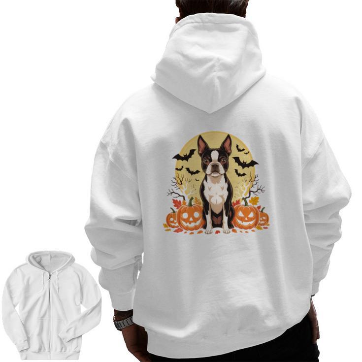 Boston Terrier Halloween Dog Lover Pumpkin Costume Men Zip Up Hoodie Back Print