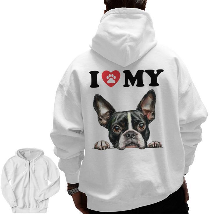 Boston Terrier I Heart My Dog Dog Lover Men Zip Up Hoodie Back Print