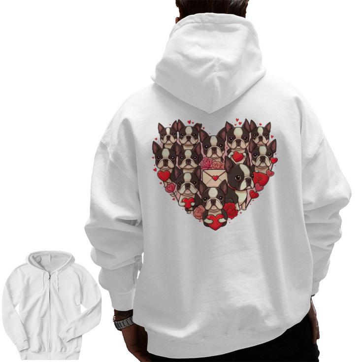 Boston Terrier Heart Valentine Boston Terrier Men Zip Up Hoodie Back Print