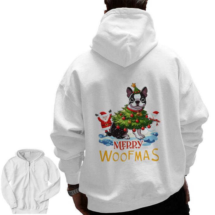 Boston Terrier Merry Christmas Tree Lights Dog X-Mas Dogs Men Zip Up Hoodie Back Print, Boston Terrier Christmas Gifts, trending gift