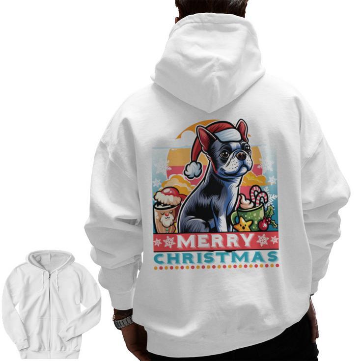 Boston Terrier Santa Claus Coffee Mug Merry Christmas Dogs Men Zip Up Hoodie Back Print, Boston Terrier Christmas Gifts, trending gift