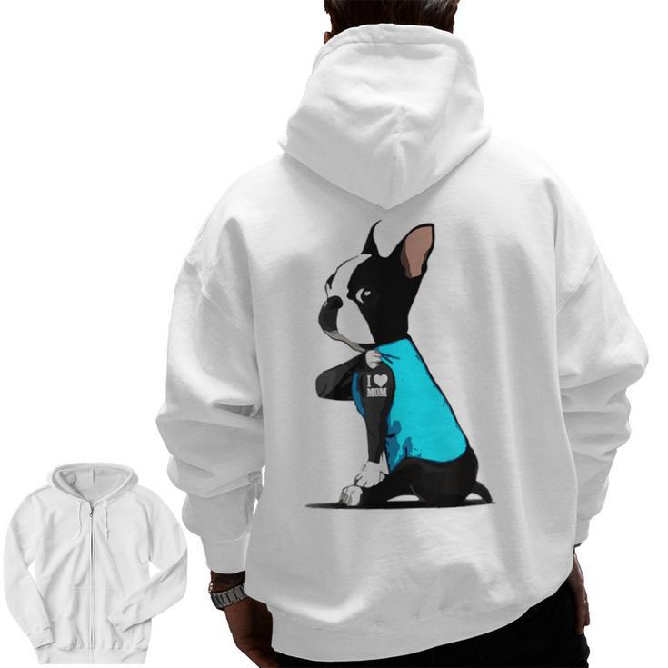 Boston Terrier Tattoos I Love Mom Men Zip Up Hoodie Back Print