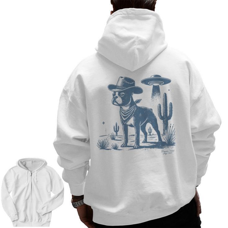 Boston Terrier UFO Cowboy Dog Dog Mom Dog Dad Alien Dog Men Zip Up Hoodie Back Print