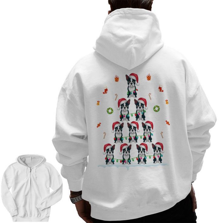 Boston Terrier Xmas Tree Lights For Men Women Boston Terrier Men Zip Up Hoodie Back Print