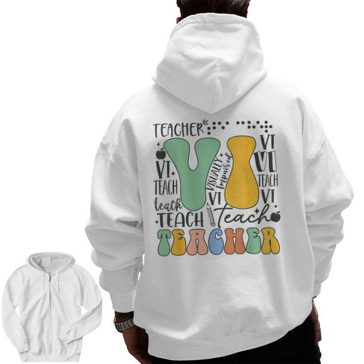 Braille Teacher Of The Visually Impaired Groovy VI Teacher Men Zip Up Hoodie Back Print