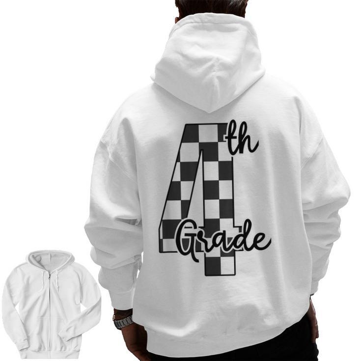 Checkered Fourth Grade Back To School Teachers Students Men Zip Up Hoodie Back Print
