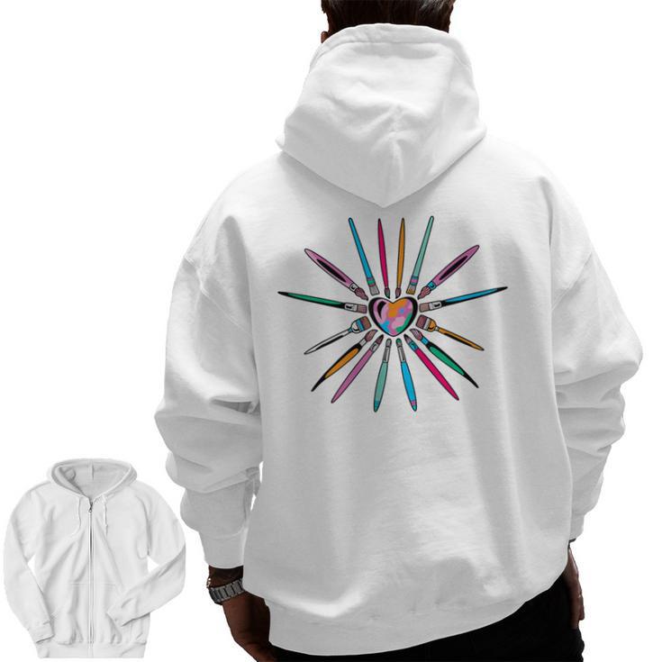 Cool Brush Heart Shape Art Teacher Paint For Artist Painter Men Zip Up Hoodie Back Print
