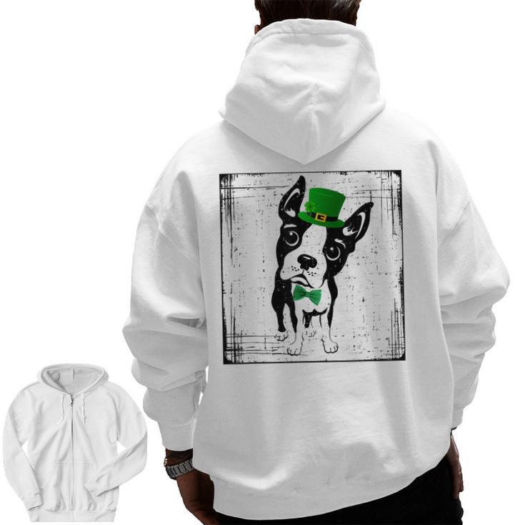 Cool Saint Patrick's Boston Terrier T Shirt For Dogs Lovers Men Zip Up Hoodie Back Print