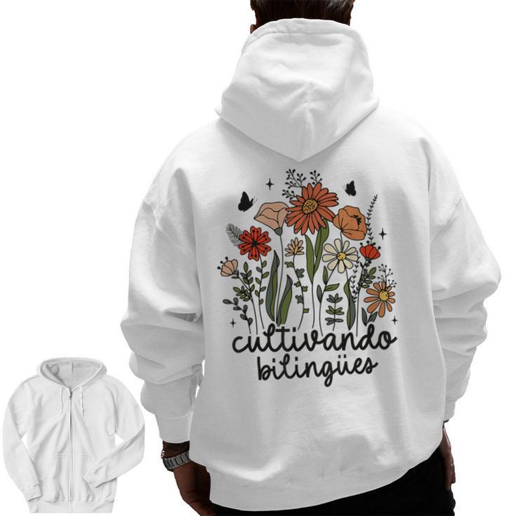 Cultivando Bilingues Dual Language Crew Bilingual Teacher Men Women Girls Kids Men Zip Up Hoodie Back Print