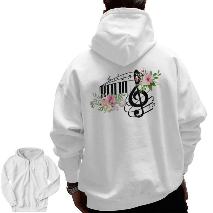 Cut Music Teacher Shirt With a Piano Keys Notes And Flowers Men Zip Up Hoodie Back Print