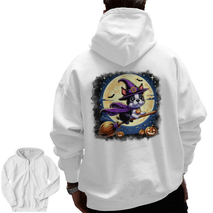 Cute Boston Terrier Halloween Costume Dog Lover Women Girls Men Zip Up Hoodie Back Print