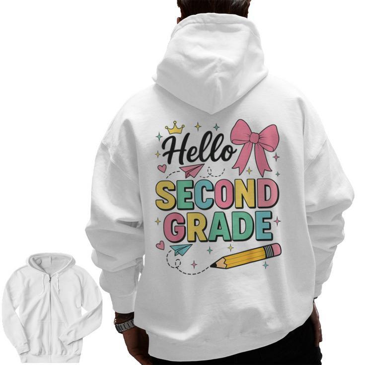 Cute Hello Second Grade Back To School Coquette Teacher Girl Men Zip Up Hoodie Back Print, trending gift Cute Hello Second Grade Back To School Coquette Teacher Girl Men Zip Up Hoodie Back Print, trending gift