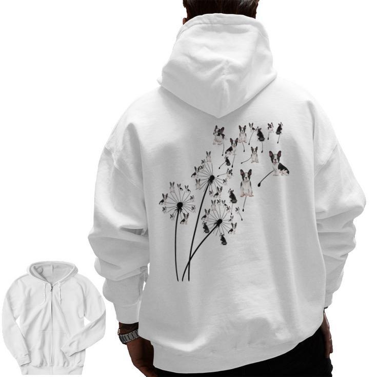 Dandelion Boston Terrier Flower Floral Bostie Tree Men Zip Up Hoodie Back Print