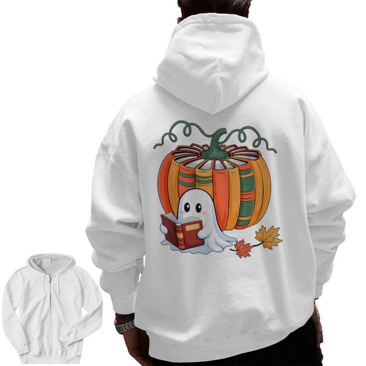 Fall Book Pumpkin Books Ghost Reading Halloween Teacher Men Zip Up Hoodie Back Print
