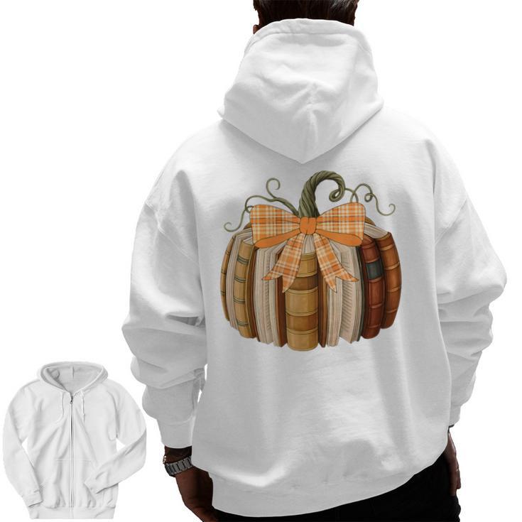 Fall Book Pumpkin Halloween Teacher Librarian Thanksgiving Men Zip Up Hoodie Back Print