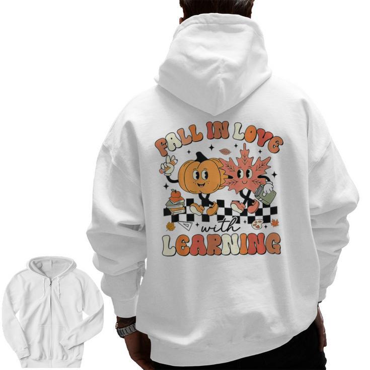 Fall In Love With Learning Teacher Retro Thanksgiving Men Zip Up Hoodie Back Print
