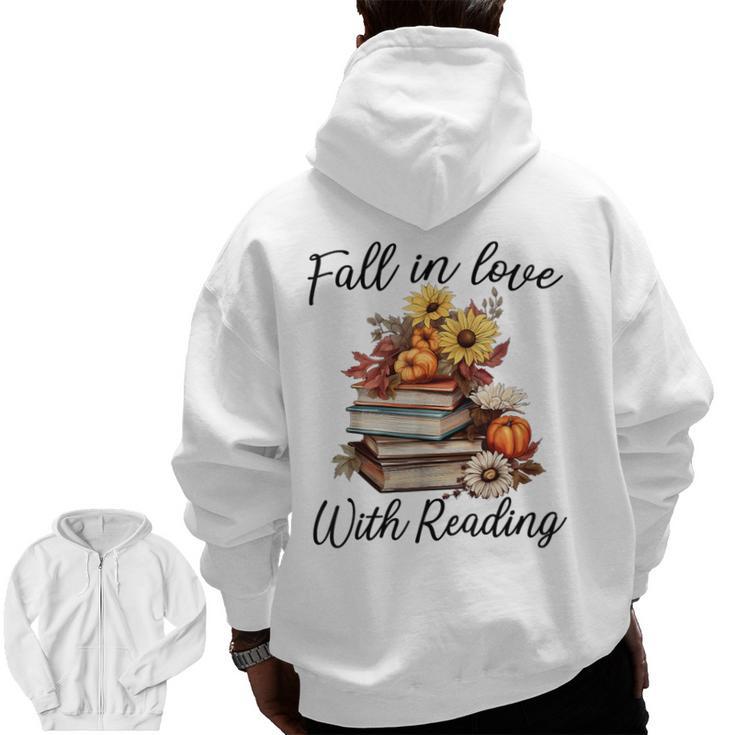 Fall In Love With Reading Book Autumn Teachers Pumpkins Men Zip Up Hoodie Back Print
