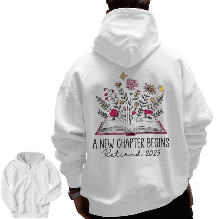 Floral Book a New Chapter Begins Retired Retirement Teacher Men Zip Up Hoodie Back Print