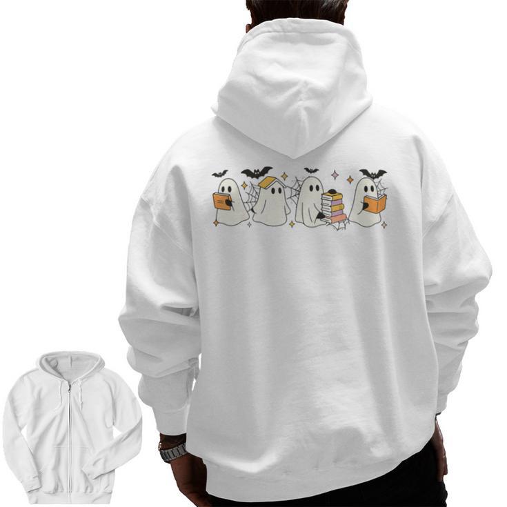 Ghosts Reading Books Library Halloween Teacher Men Women Kid Men Zip Up Hoodie Back Print