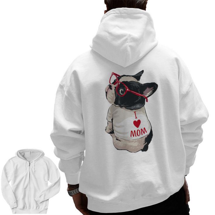 Girls I Heart Mom Love Mama Boston Terrier Dog Lover Men Zip Up Hoodie Back Print