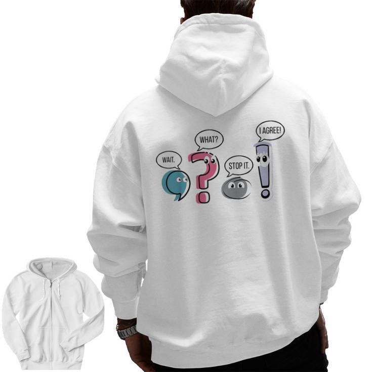 Grammar Teacher Punctuation English First Day Back To School Men Zip Up Hoodie Back Print