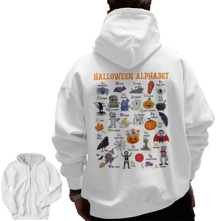 Halloween Alphabet ABCs Learning Kindergarten Teacher Men Zip Up Hoodie Back Print