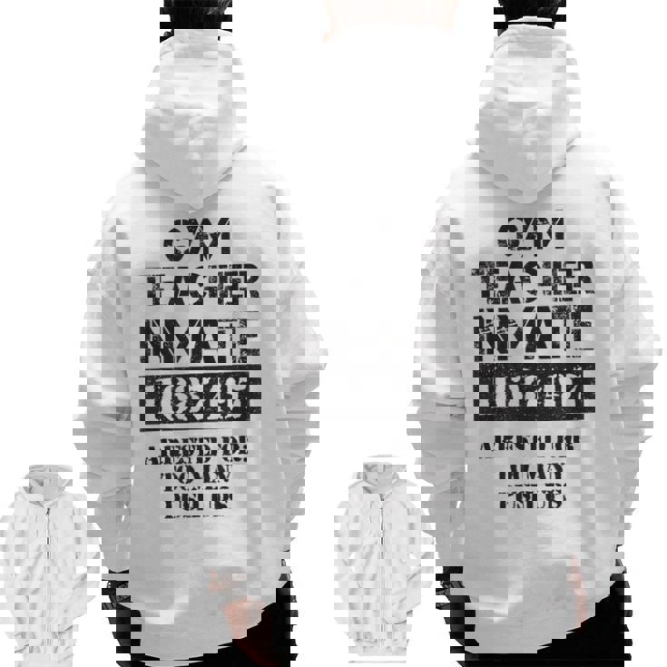 Halloween Gym Teacher Prisoner Costume Men Zip Up Hoodie Back Print