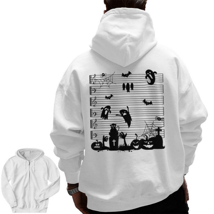 Halloween Music Note Clefs Spooky Ghost For Music Teacher Men Zip Up Hoodie Back Print