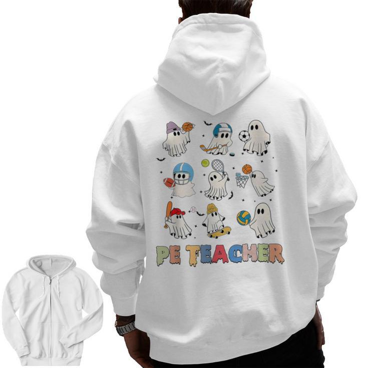 Halloween PE Teacher Spooky Physical Education Teacher Men Zip Up Hoodie Back Print