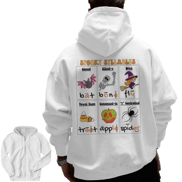 Halloween Reading Spooky Syllables Teacher Vintage Men Zip Up Hoodie Back Print