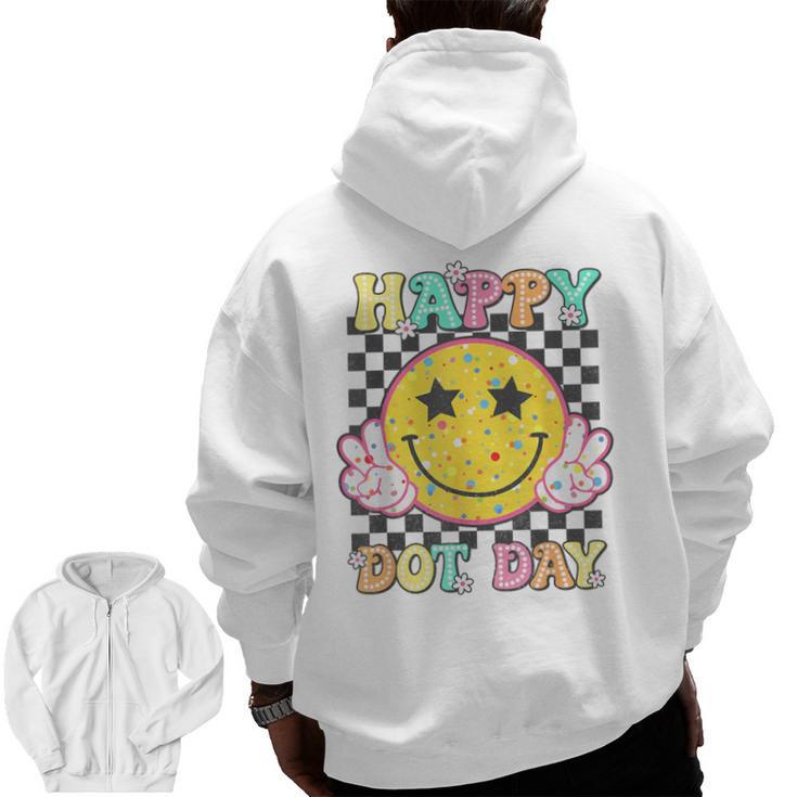 Happy Dot Day Hippie Flowers Smile Face Groovy Teacher Kids Men Zip Up Hoodie Back Print