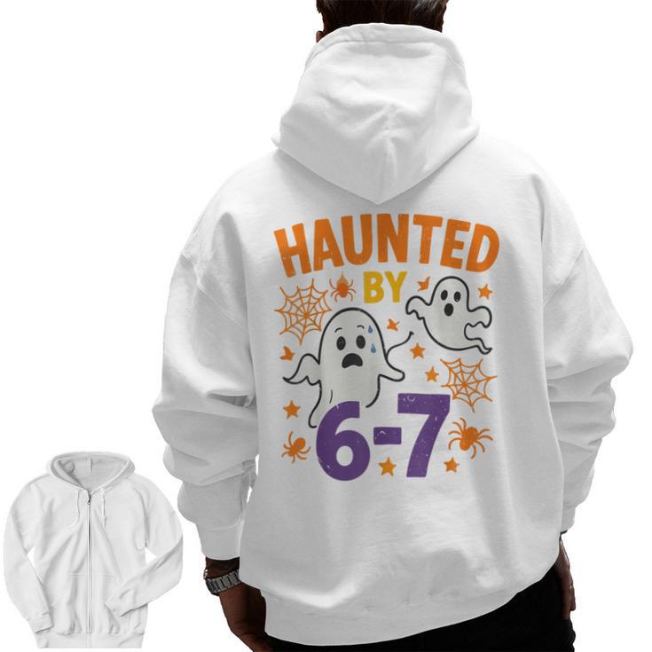 Haunted 67 Ghost Math Teacher Halloween Costume Math Pun Men Zip Up Hoodie Back Print