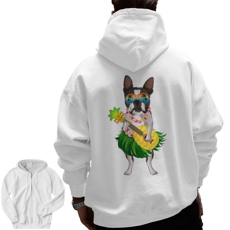 Hawaiian Boston Terrier Dog Pineapple Ukulele Summer For Men Women Girls Kids Men Zip Up Hoodie Back Print
