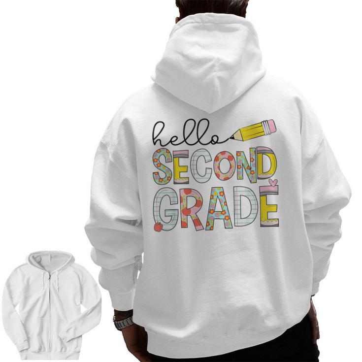 Hello Second Grade Team 2nd Grade Back To School Teacher Kid Men Zip Up Hoodie Back Print