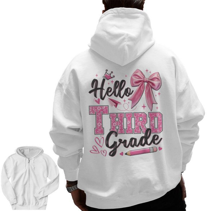 Hello Third Grade First Day Of School Coquette Teacher Girl Men Zip Up Hoodie Back Print