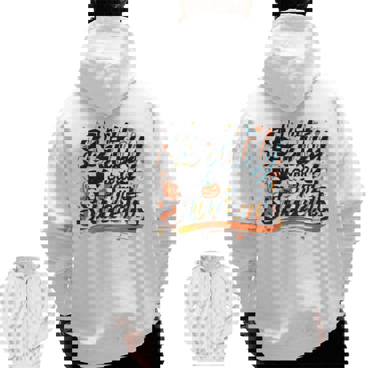 I&#x27;m Batty About My Students Watercolor Bat Teacher Halloween Men Zip Up Hoodie Back Print