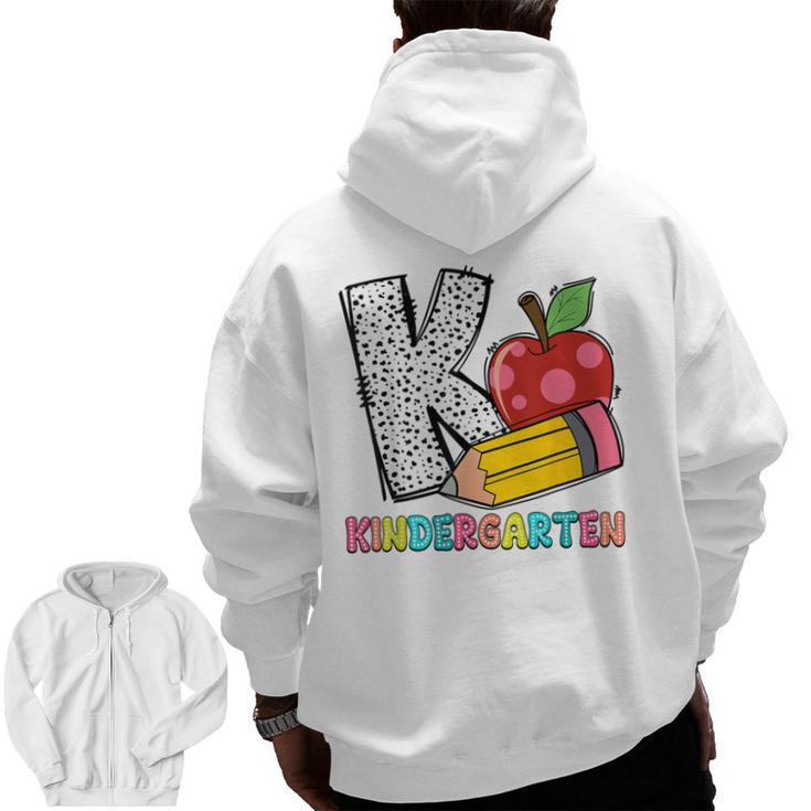 K Is For Kindergarten Teacher Pencil Apple Back To School Men Zip Up Hoodie Back Print