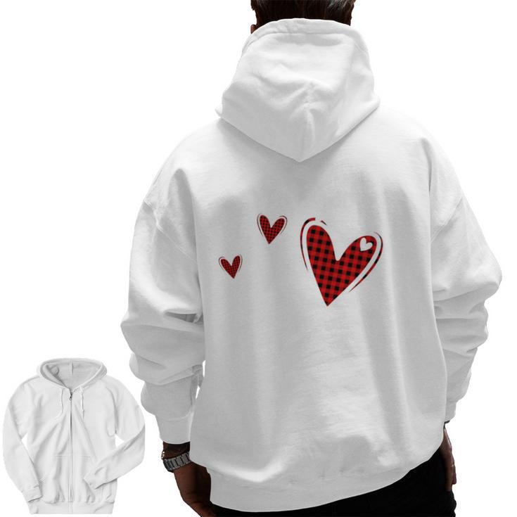 Kindergarten Has My Heart Buffalo Print Teacher Valentine Men Zip Up Hoodie Back Print