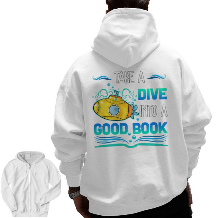 Librarian Teacher Dive Into A Good Book Reading Premium Tri-Blend Men Zip Up Hoodie Back Print