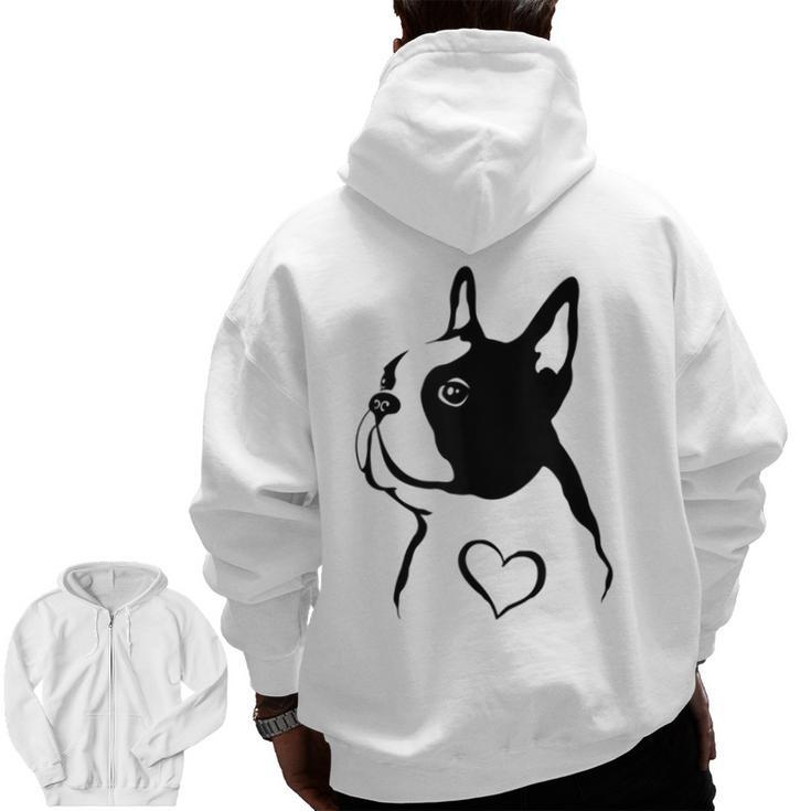 I Love My Boston Terrier Dog With Heart Men Zip Up Hoodie Back Print