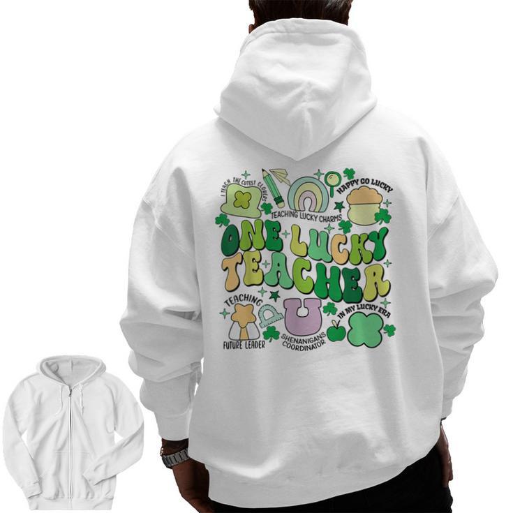One Lucky Teacher St Patrick's Day Irish Teacher Lucky Era Men Zip Up Hoodie Back Print