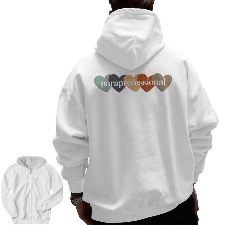 Paraprofessional Teacher Hearts Back To School Teach Rainbow Men Women Kids Men Zip Up Hoodie Back Print