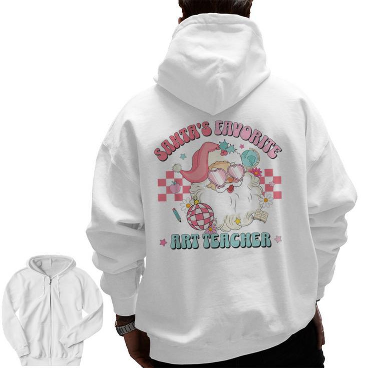 Retro Pink Christmas Santa's Favorite Art Teacher Artist Men Zip Up Hoodie Back Print