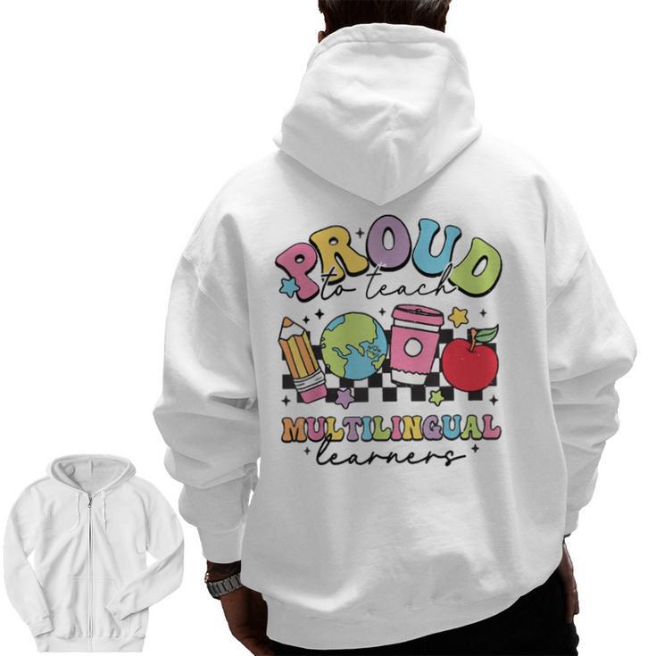 Retro Proud To Teach Multilingual Learners English Teacher Men Zip Up Hoodie Back Print