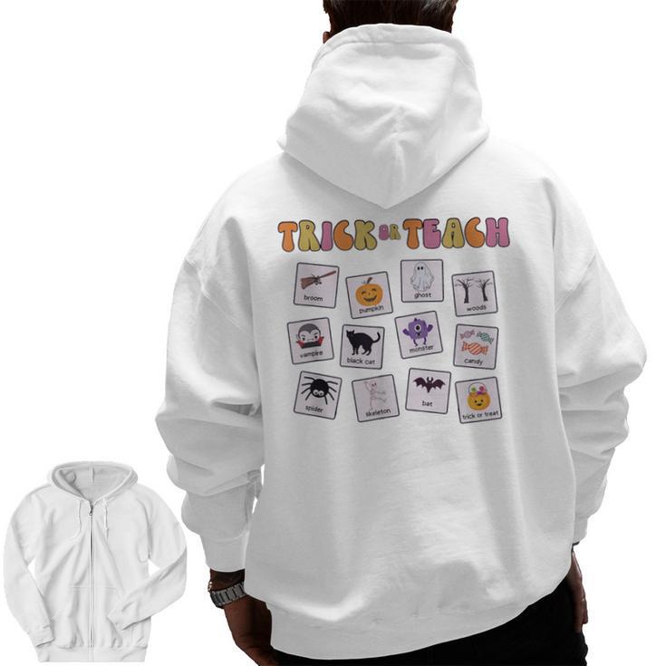 Retro Trick Or Treat Halloween Special Education Teacher Men Zip Up Hoodie Back Print, trending gift