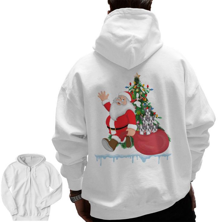Santa Ugly Christmas Tree Lights Boston Terrier Dog Lover Men Zip Up Hoodie Back Print
