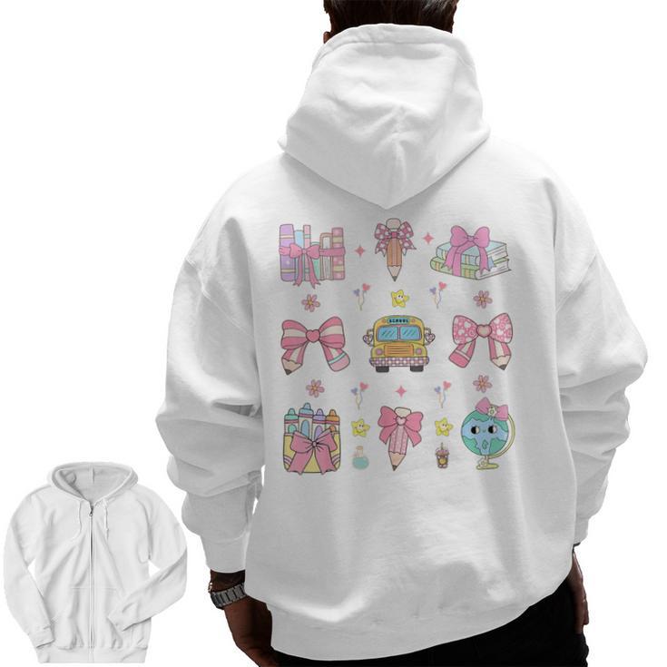 School Pencils And Bows Teacher Bow Coquette Pencil Girls Men Zip Up Hoodie Back Print